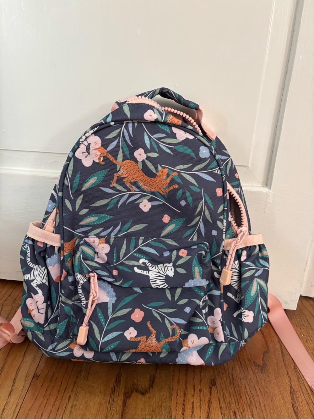 Crate&Barrel Navy Kids Backpack with Pink Accents and Safari Print